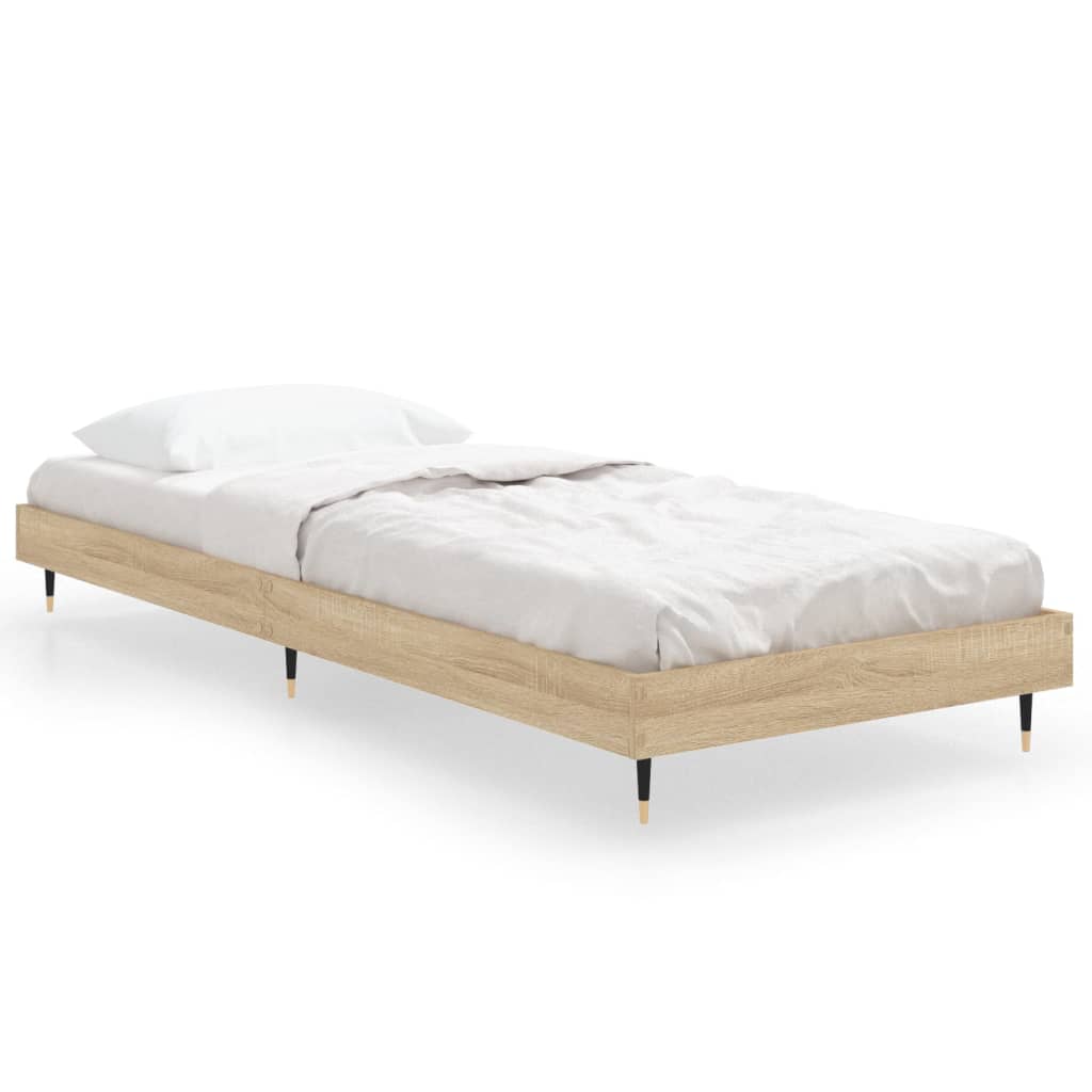 Compact Sonoma Oak Bed Frame 75x190 cm - Engineered Wood Design