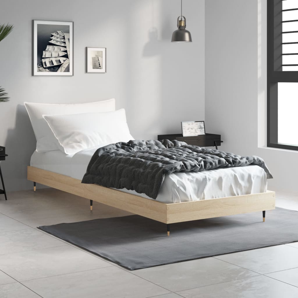 Compact Sonoma Oak Bed Frame 75x190 cm - Engineered Wood Design