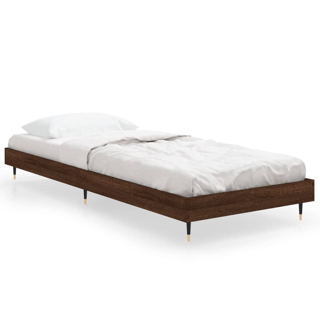 Small Single Brown Oak Bed Frame 75x190 cm - Engineered Wood