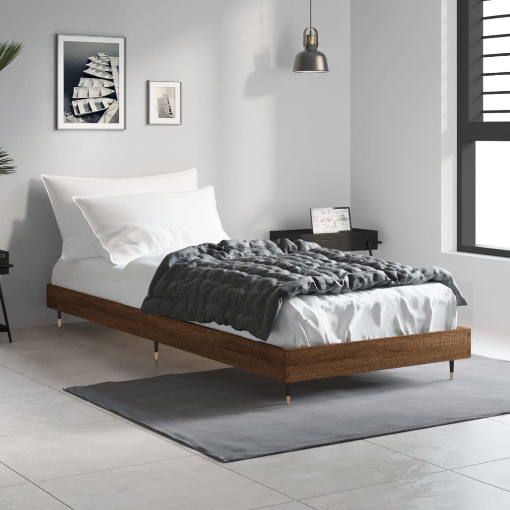 Small Single Brown Oak Bed Frame 75x190 cm - Engineered Wood