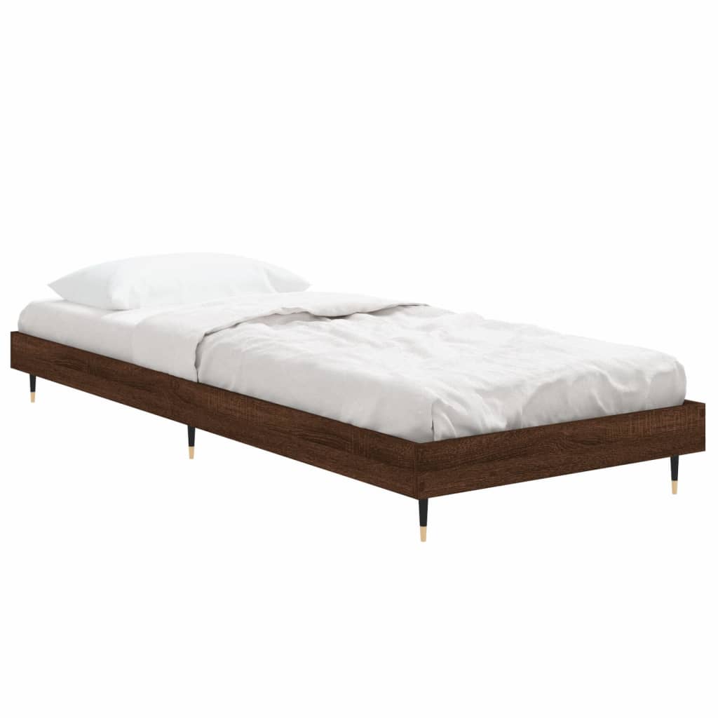 Small Single Brown Oak Bed Frame 75x190 cm - Engineered Wood