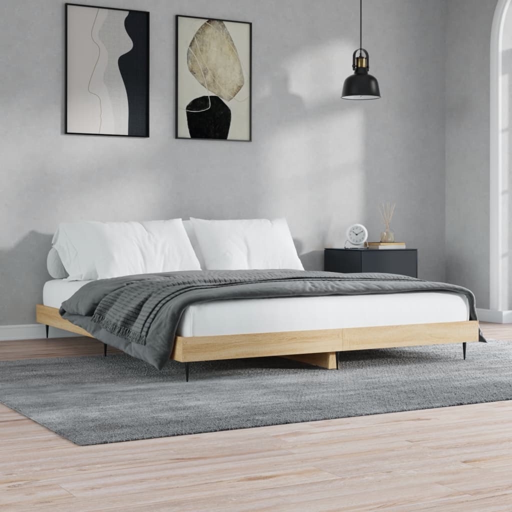 Sonoma Oak Engineered Wood Bed Frame 200x200 cm - No Mattress