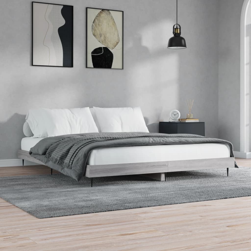 Grey Sonoma Engineered Wood Bed Frame 200x200 cm, No Mattress