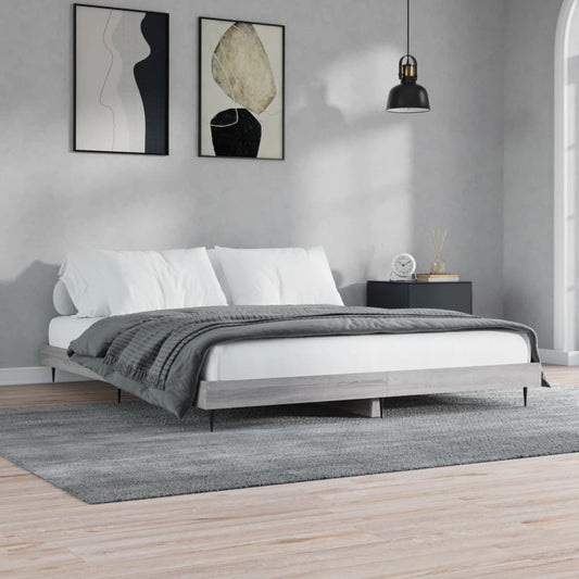 Grey Sonoma Engineered Wood Bed Frame 200x200 cm, No Mattress