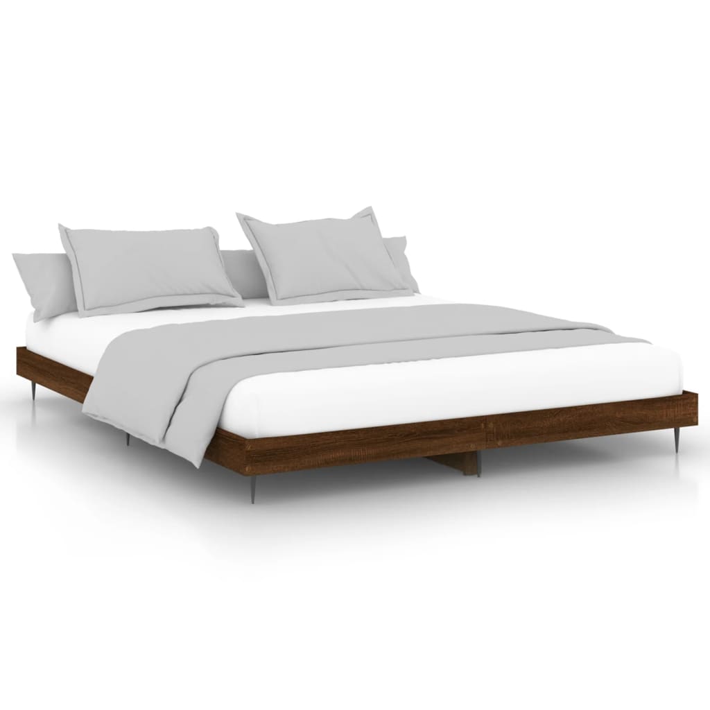 Elegant Brown Oak Bed Frame 200x200 cm - Engineered Wood