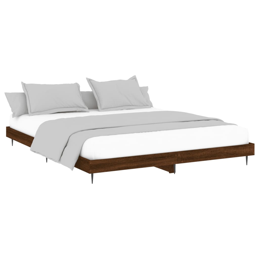 Elegant Brown Oak Bed Frame 200x200 cm - Engineered Wood