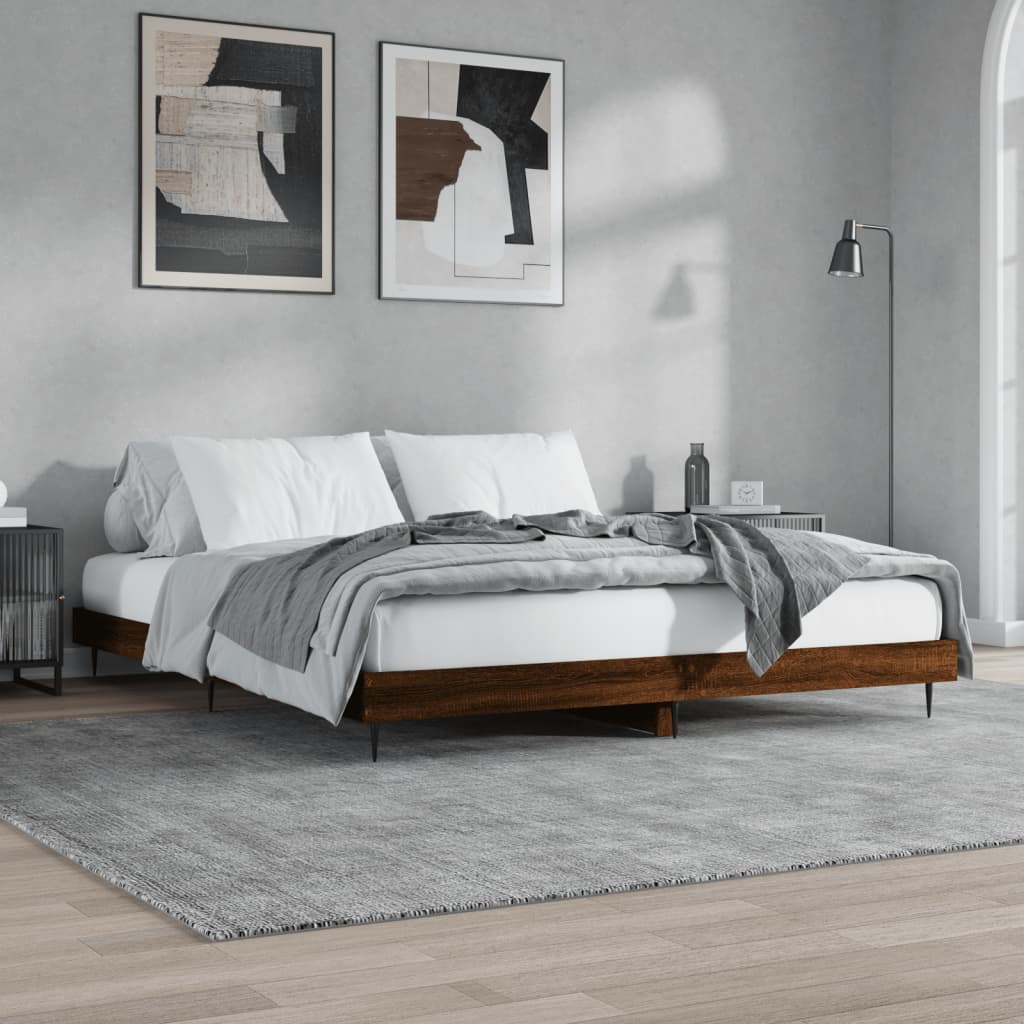 Elegant Brown Oak Bed Frame 200x200 cm - Engineered Wood