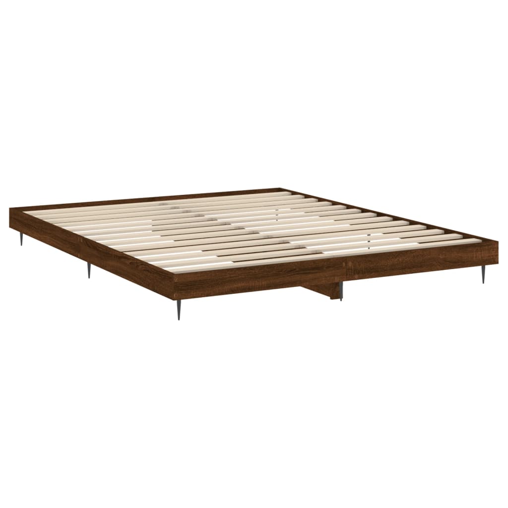 Elegant Brown Oak Bed Frame 200x200 cm - Engineered Wood