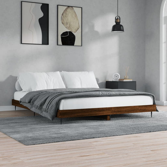 Elegant Brown Oak Bed Frame 200x200 cm - Engineered Wood