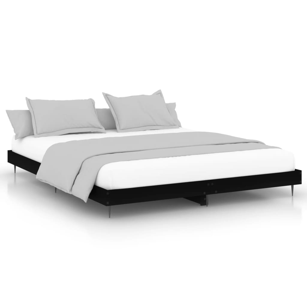 Sleek Black Engineered Wood Bed Frame 160x200 cm - No Mattress