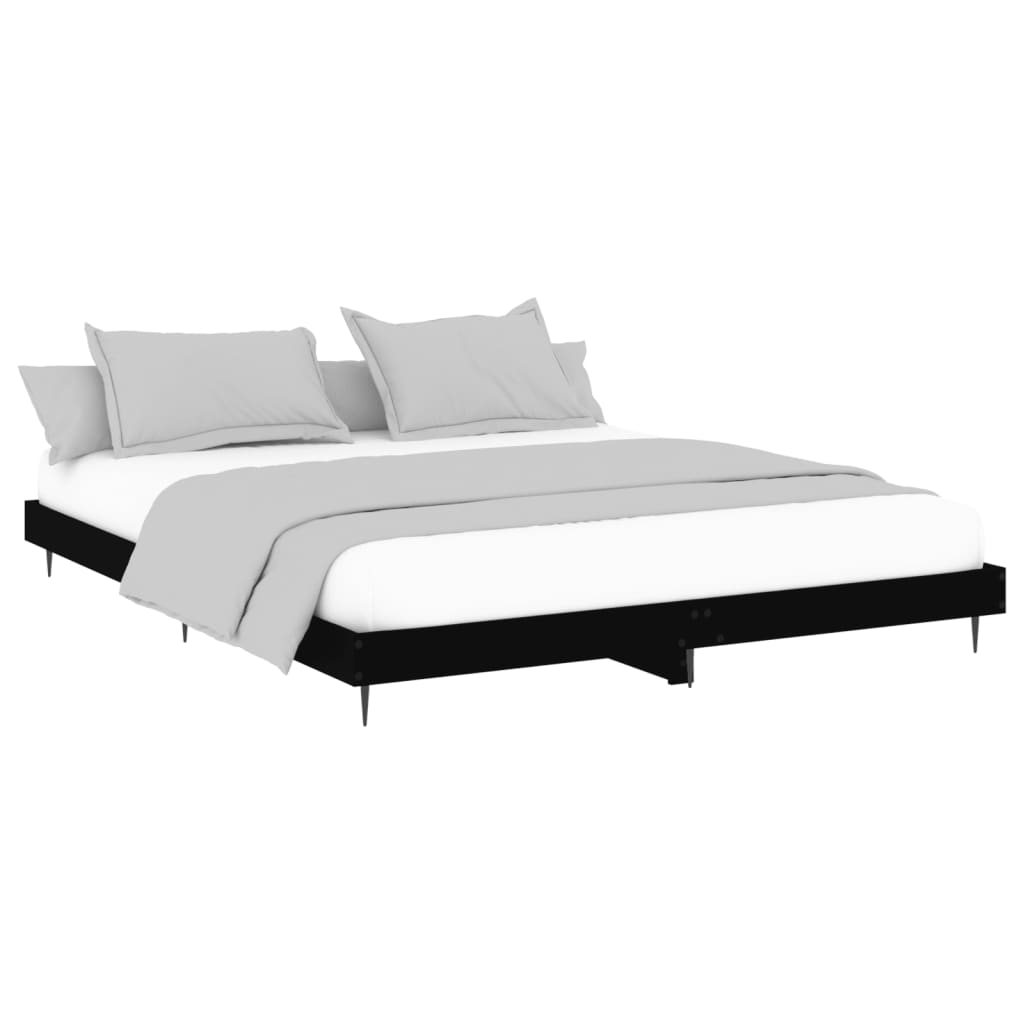 Sleek Black Engineered Wood Bed Frame 160x200 cm - No Mattress