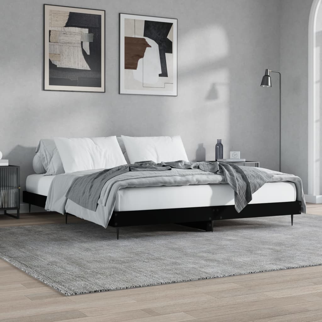 Sleek Black Engineered Wood Bed Frame 160x200 cm - No Mattress