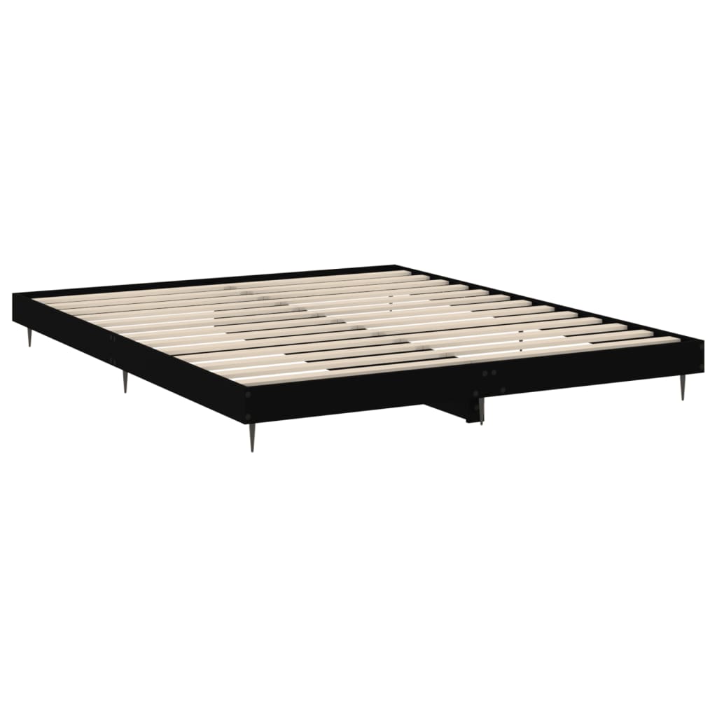 Sleek Black Engineered Wood Bed Frame 160x200 cm - No Mattress