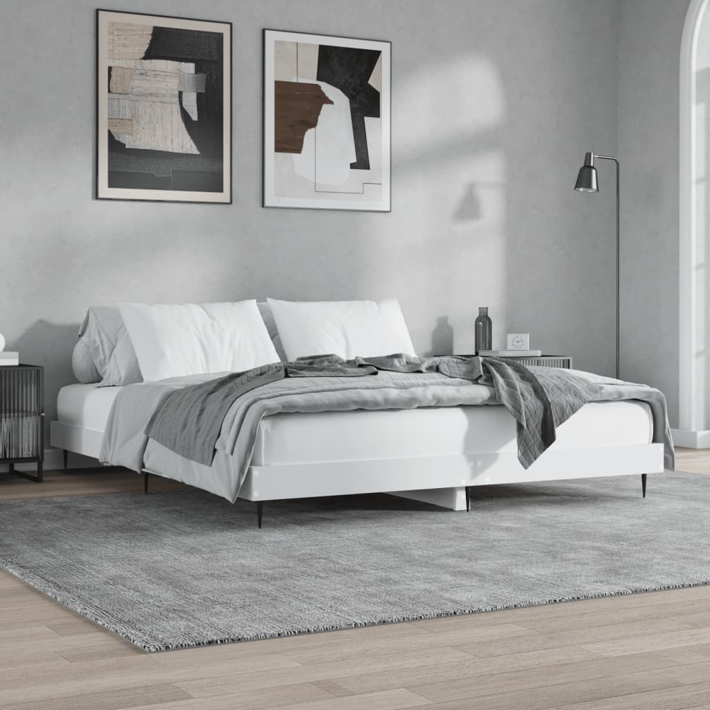 White King Size Bed Frame 150x200cm - Engineered Wood