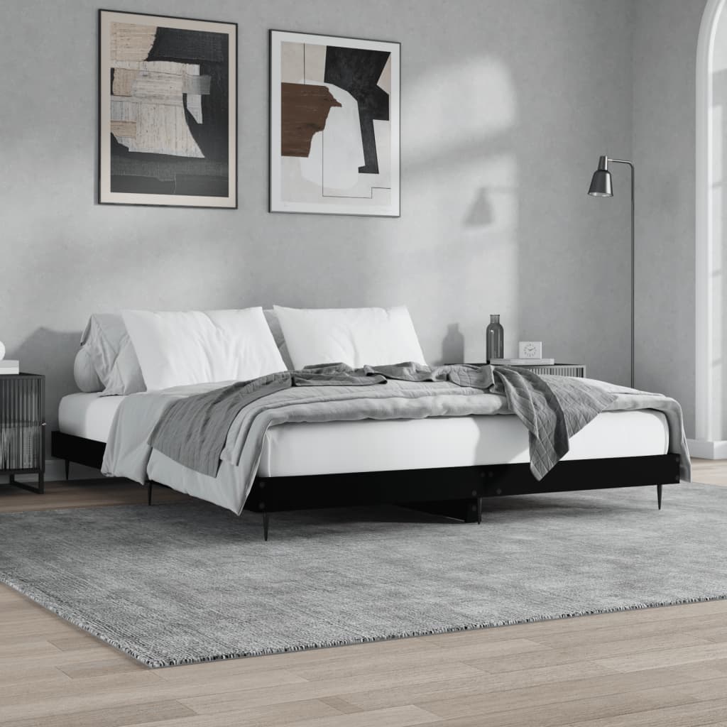 Sleek Black Engineered Wood Bed Frame 120x200 cm - No Mattress Included