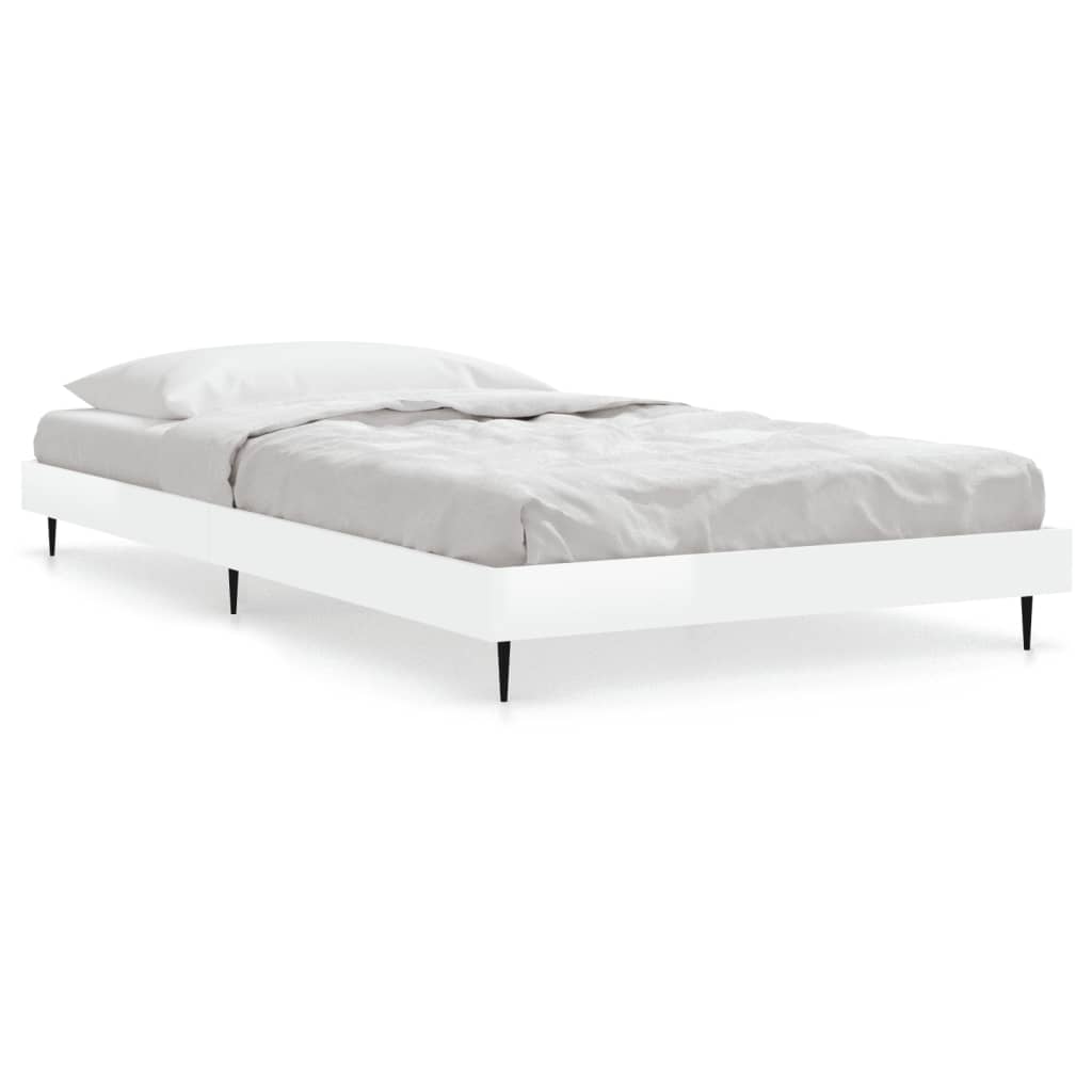 Sleek High Gloss White Bed Frame, 100x200 cm - No Mattress Included