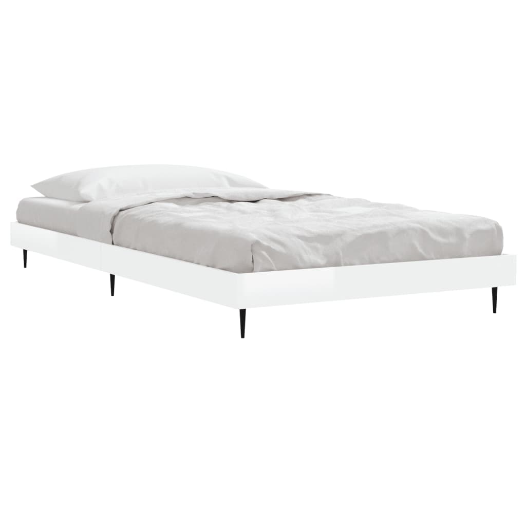 Sleek High Gloss White Bed Frame, 100x200 cm - No Mattress Included