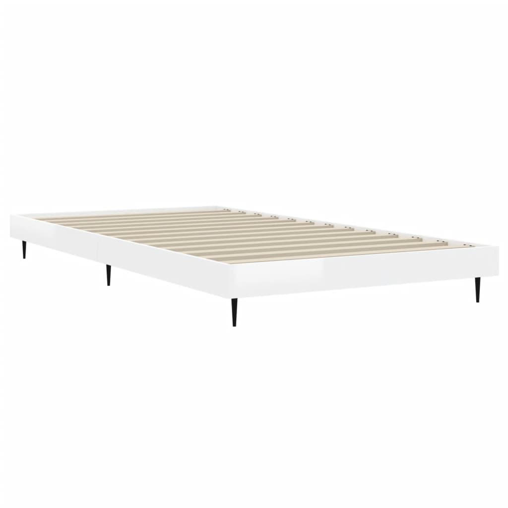 Sleek High Gloss White Bed Frame, 100x200 cm - No Mattress Included