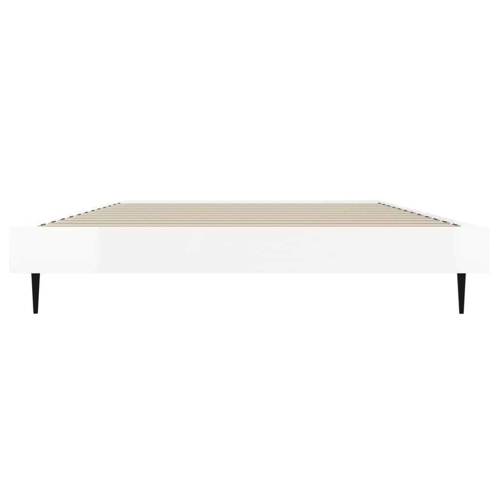 Sleek High Gloss White Bed Frame, 100x200 cm - No Mattress Included
