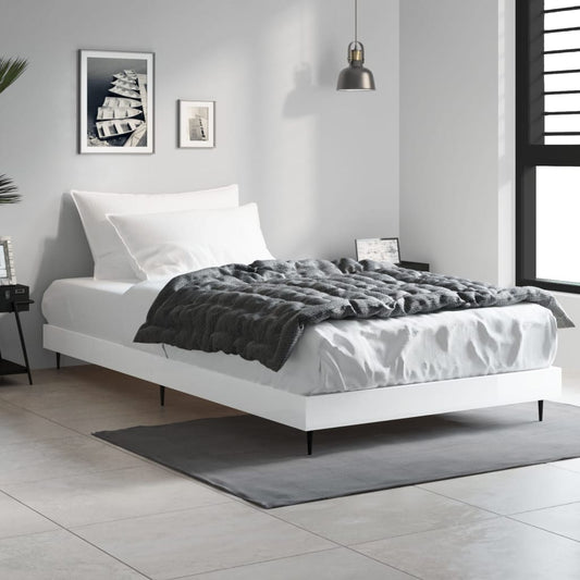 Sleek High Gloss White Bed Frame, 100x200 cm - No Mattress Included