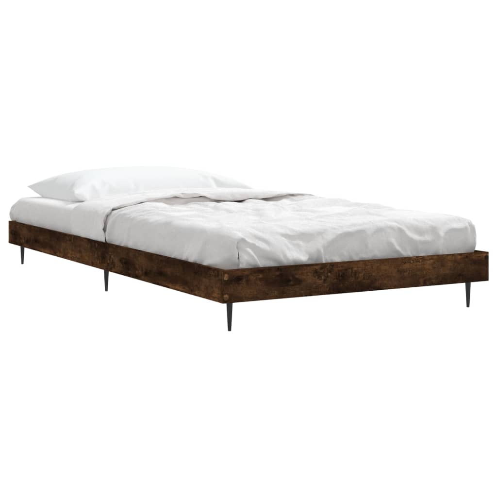 Smoked Oak Bed Frame 100x200 cm | Engineered Wood, No Mattress