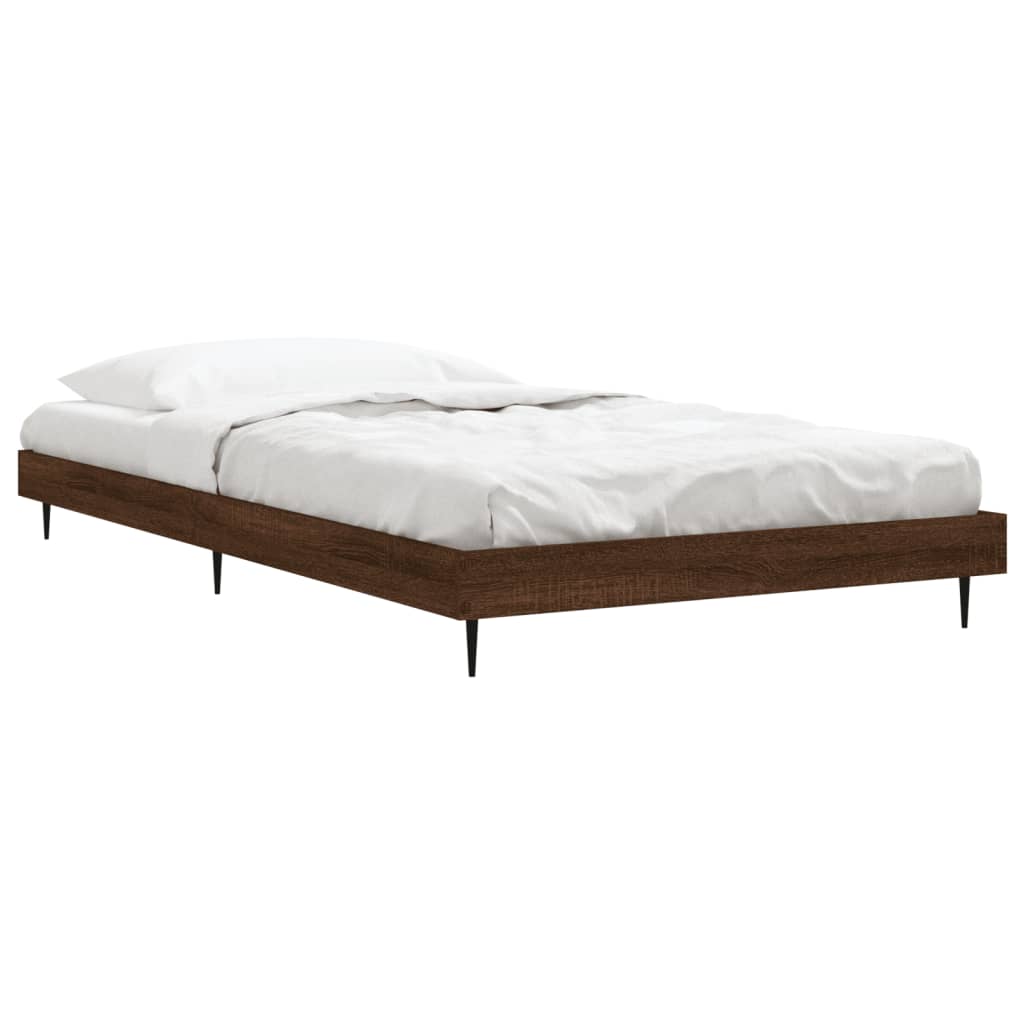 Brown Oak Engineered Wood Bed Frame 100x200 cm, No Mattress