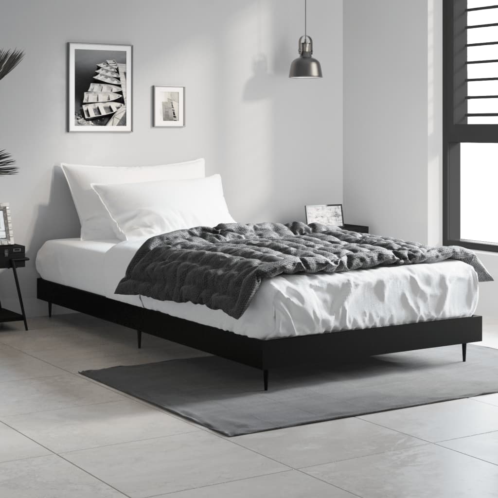 Sleek Black Engineered Wood Bed Frame 90x200 cm (No Mattress)