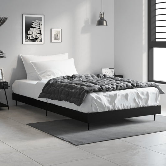 Sleek Black Engineered Wood Bed Frame 90x200 cm (No Mattress)