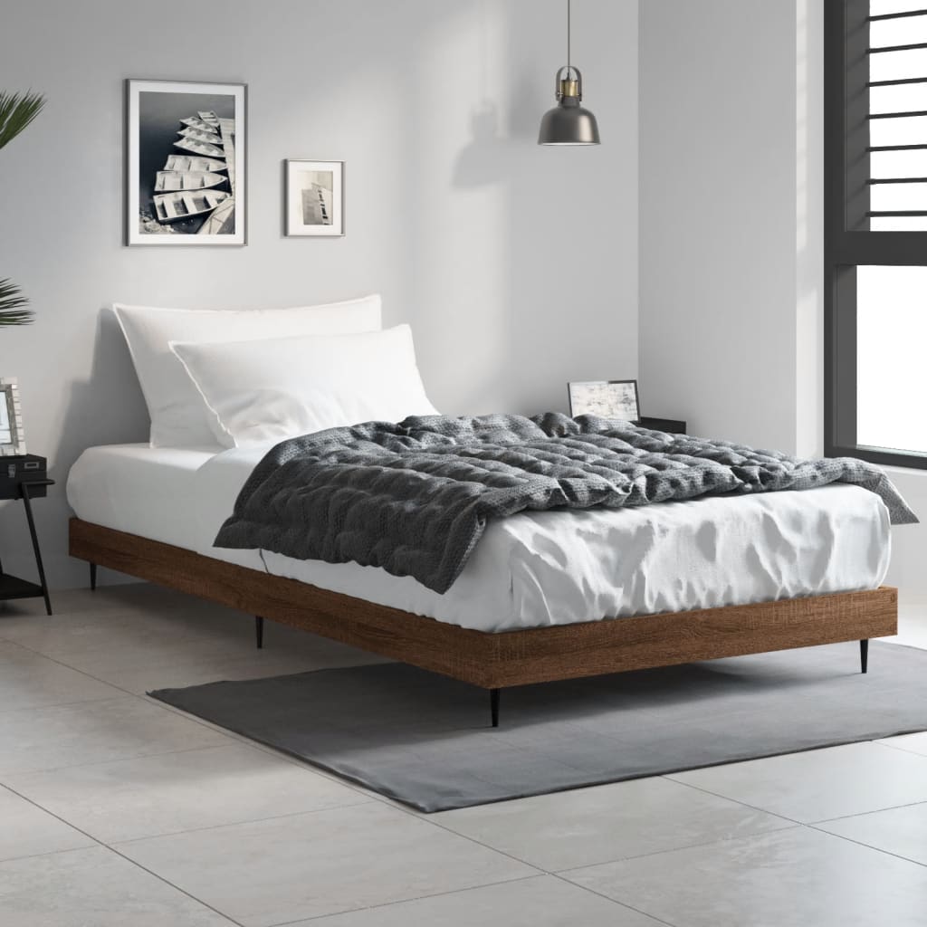 Brown Oak Bed Frame 90x200 cm - Engineered Wood