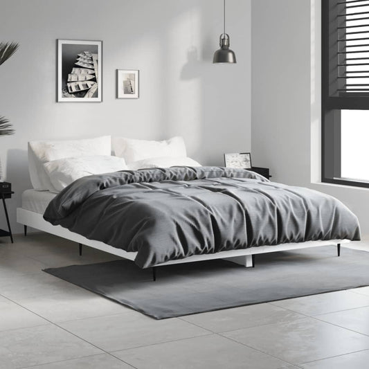 White Engineered Wood Bed Frame 140x190 cm - No Mattress Included