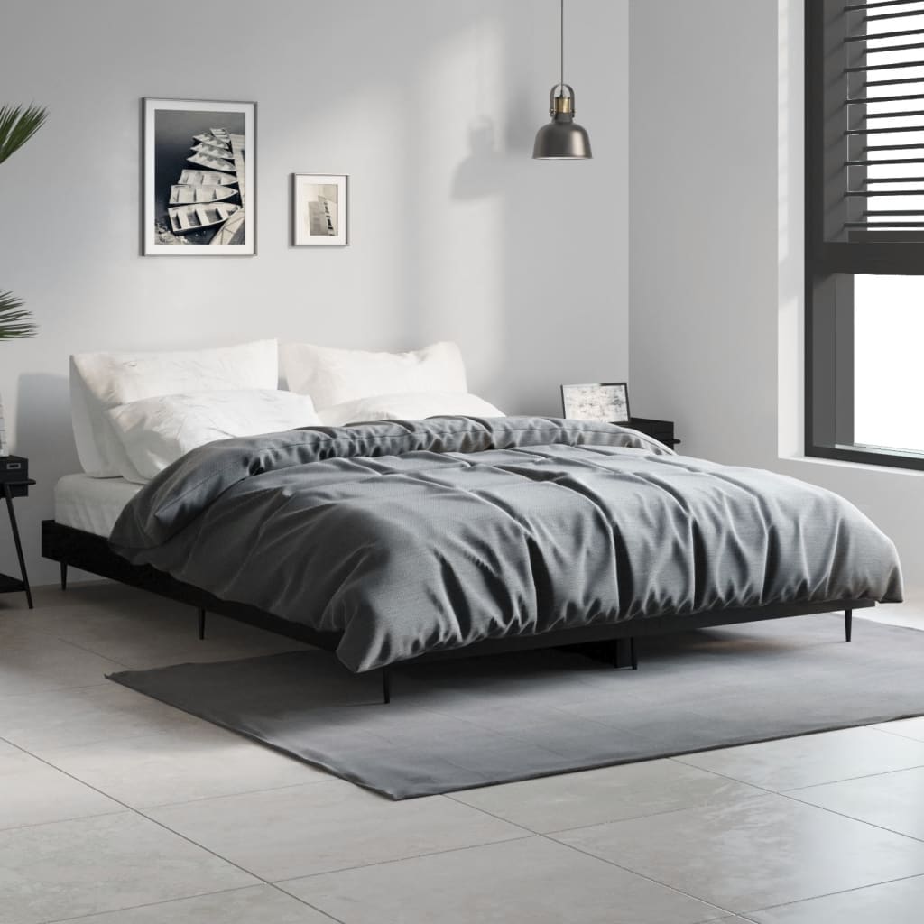 Black Engineered Wood Bed Frame 140x190 cm - No Mattress Included