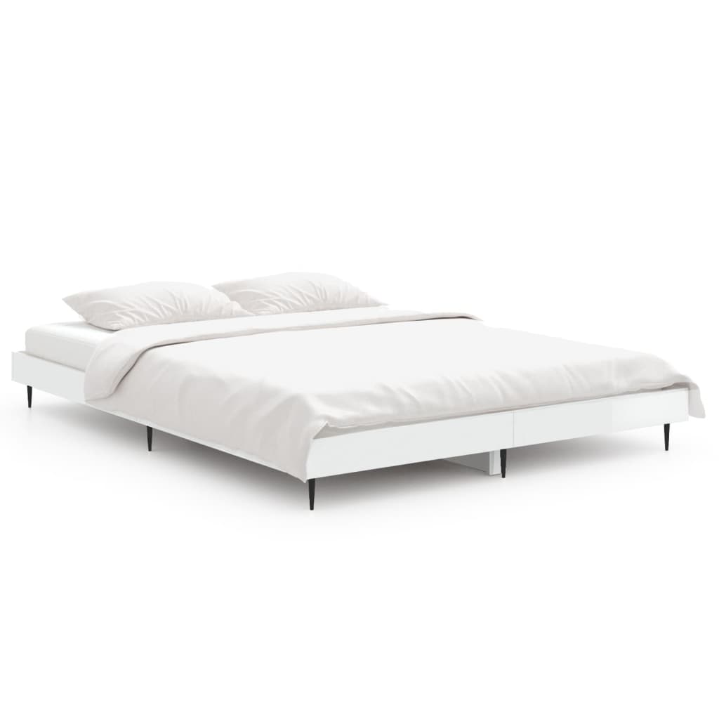 High Gloss White Bed Frame 140x190 cm – Sleek & Stylish Design