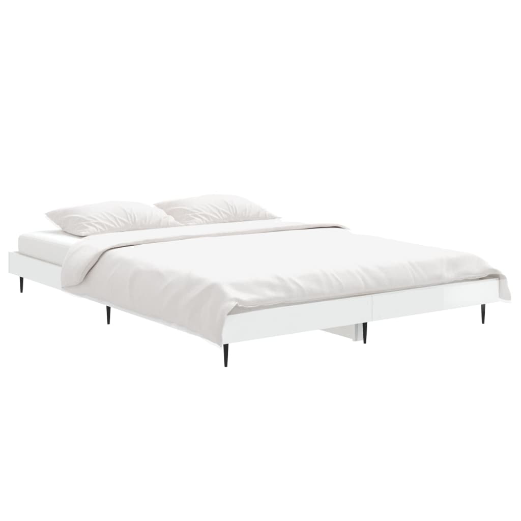 High Gloss White Bed Frame 140x190 cm – Sleek & Stylish Design