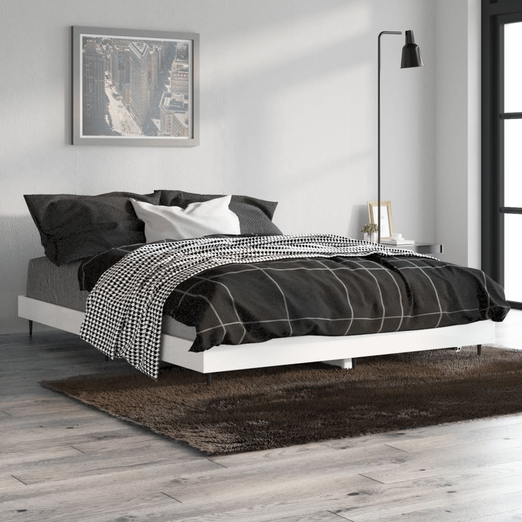 High Gloss White Bed Frame 140x190 cm – Sleek & Stylish Design