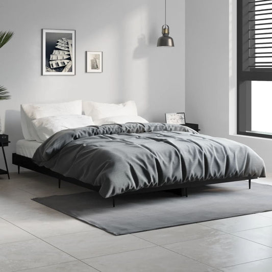 Black Engineered Wood Double Bed Frame 135x190 cm, No Mattress