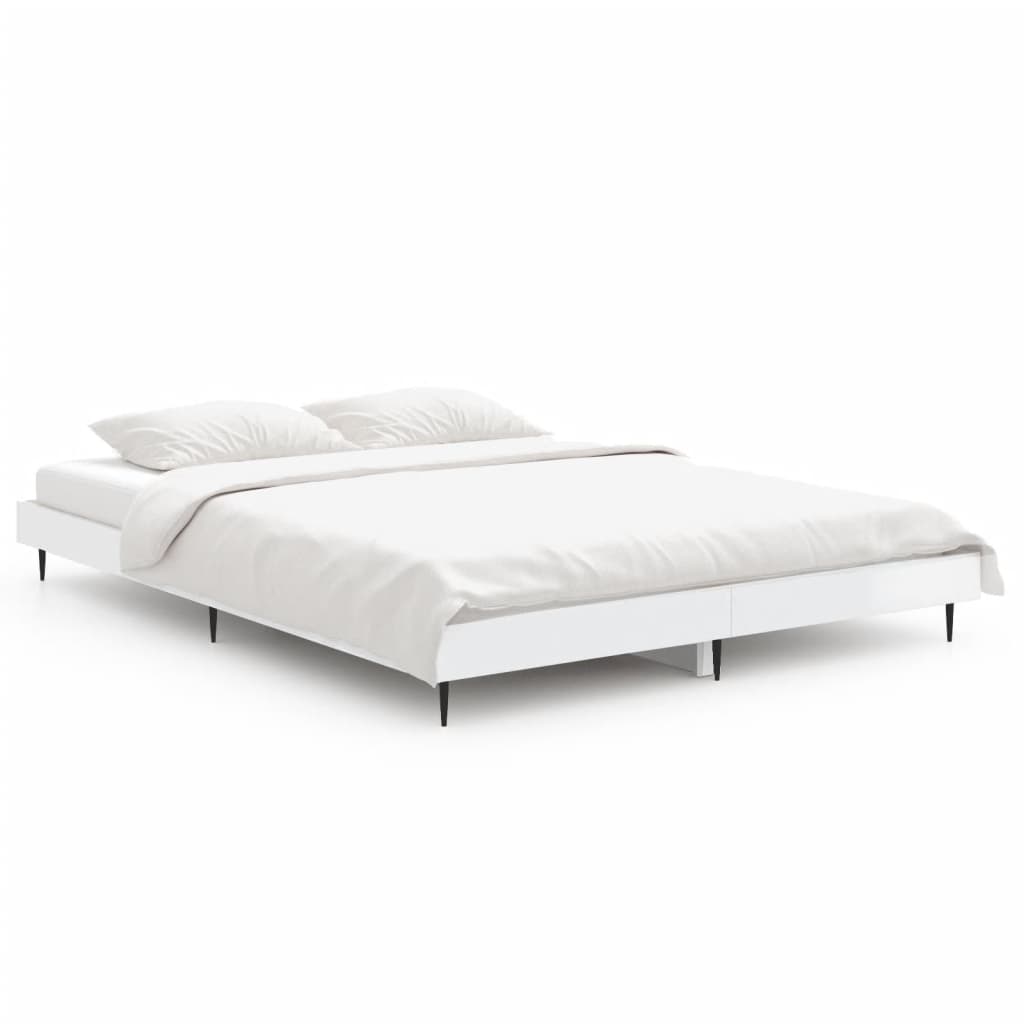 Elegant High Gloss White Double Bed Frame 135x190 cm - No Mattress