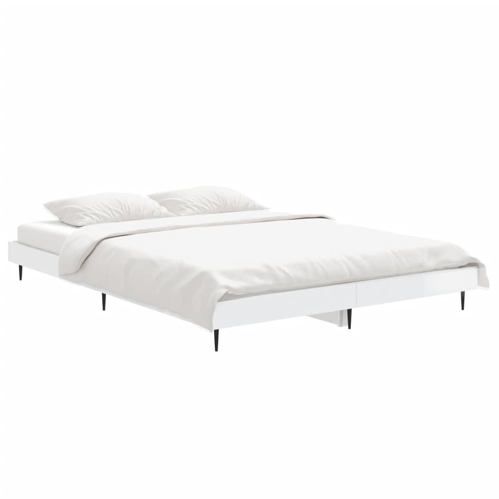 Elegant High Gloss White Double Bed Frame 135x190 cm - No Mattress