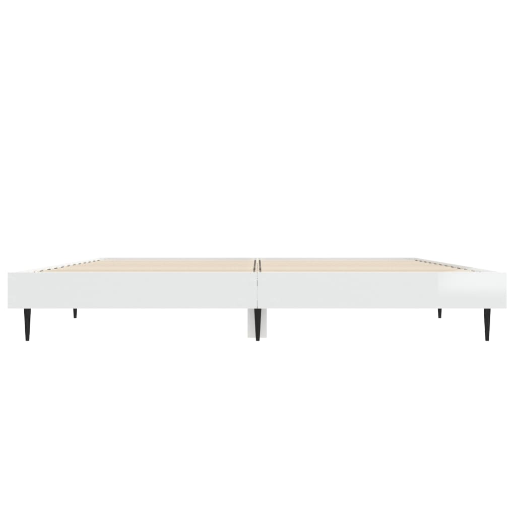 Elegant High Gloss White Double Bed Frame 135x190 cm - No Mattress