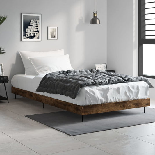 Smoked Oak Single Bed Frame 90x190 cm - Engineered Wood