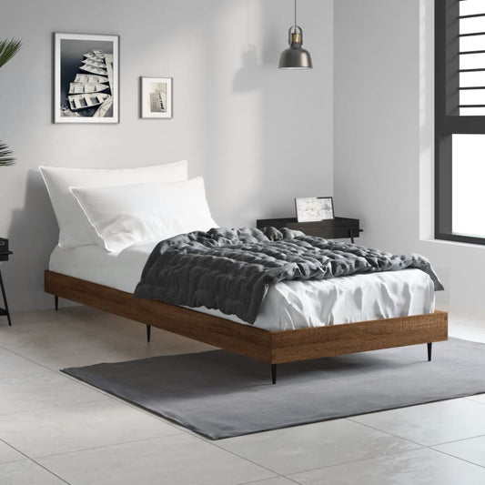 Compact Brown Oak Bed Frame 75x190cm - Engineered Wood