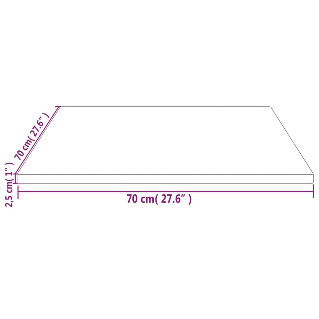 Solid Pine Square Table Top 70x70x2.5 cm - Natural Wood Finish