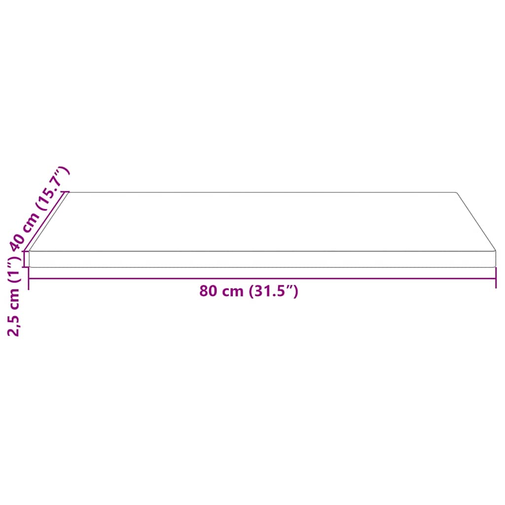 Solid Pine Wood Table Top, White Finish, 80x40x2.5 cm Rectangular