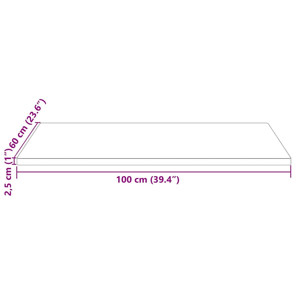 Solid Pine Rectangular Tabletop 100x60x2.5 cm - Natural Finish
