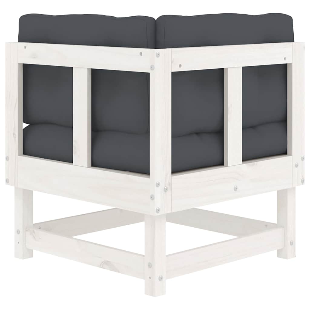 White Solid Wood Pine Corner Sofa with Cushions