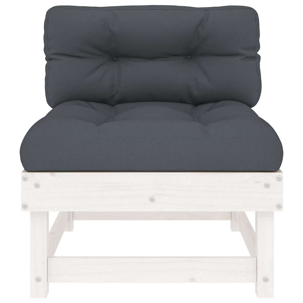 White Solid Wood Pine Middle Sofa with Cushions - Elegant & Durable