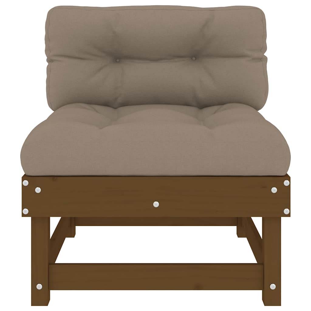 Honey Brown Solid Wood Pine Middle Sofa with Cushions