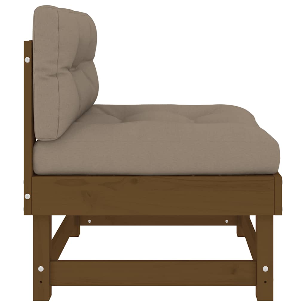 Honey Brown Solid Wood Pine Middle Sofa with Cushions
