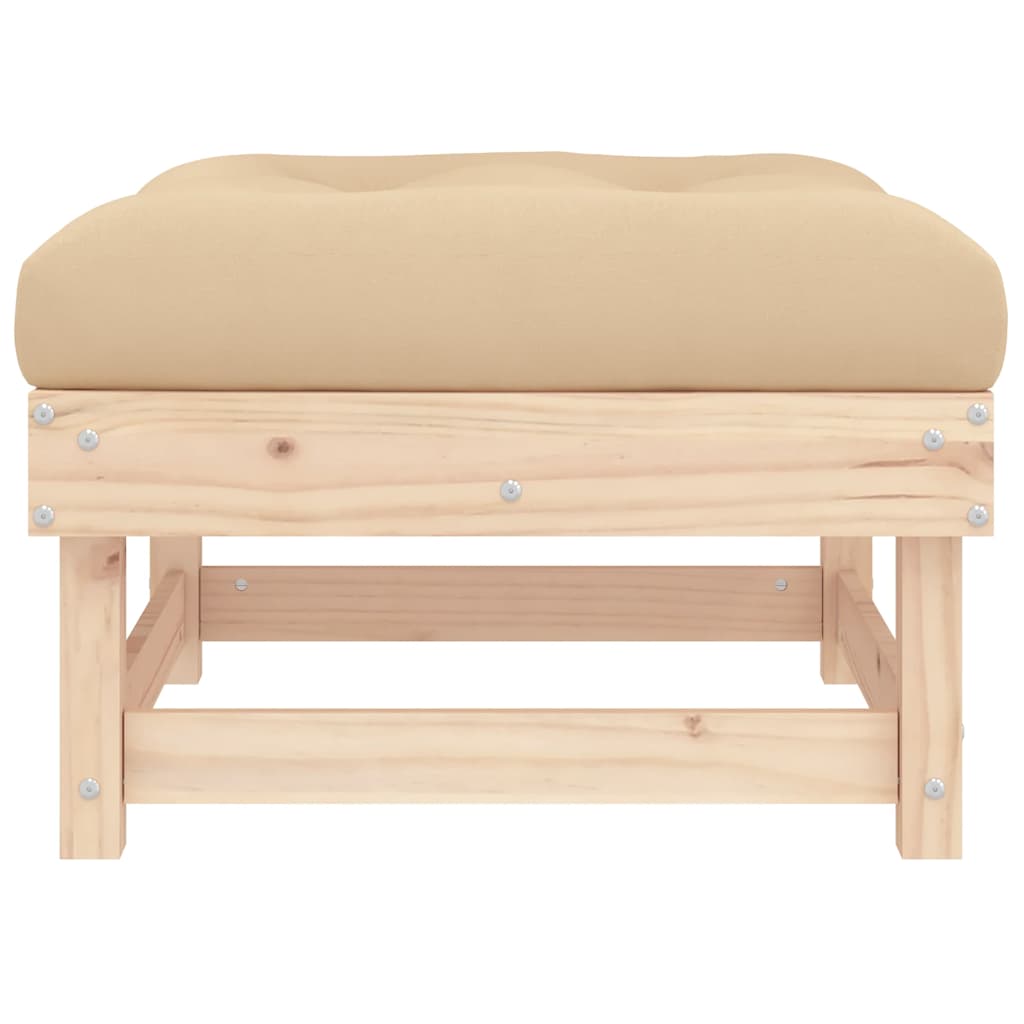 Comfortable Pine Wood Garden Footstool with Cushion - Solid Design