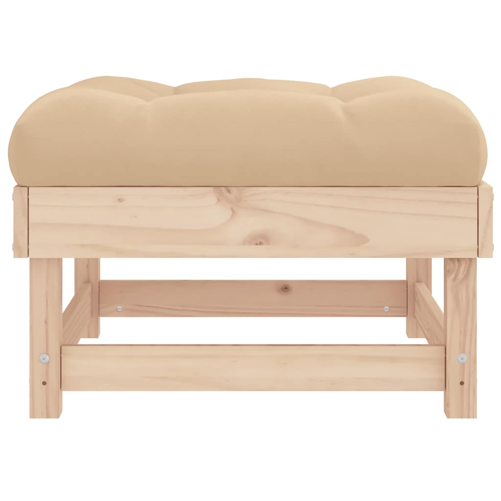 Comfortable Pine Wood Garden Footstool with Cushion - Solid Design