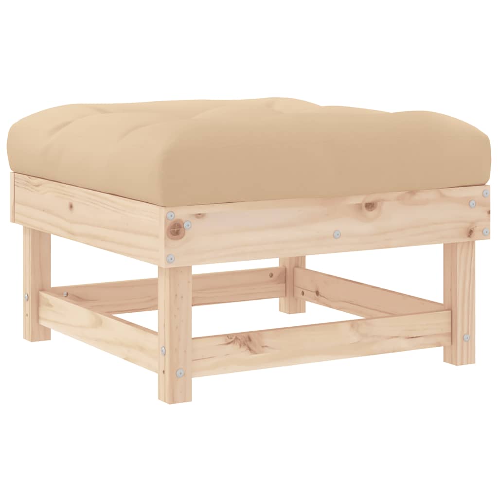 Comfortable Pine Wood Garden Footstool with Cushion - Solid Design